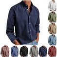 thumbnail image 1 of Horkkom Mens Button Down Shirt Solid Color Long Sleeve Shirts Button Up Casual Shirts with Pocket L, 1 of 7