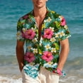 thumbnail image 1 of Horkkom Mens Button Down Short Sleeve Shirt Summer Casual Hawaiian Shirt Floral Print Loose Beach Shirts L, 1 of 10