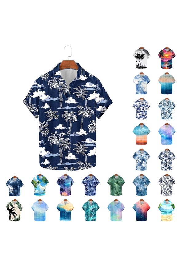 Mens Casual Hawaiian Floral Shirts Short Sleeve Button Tropical Shirts Beach Summer Shirts