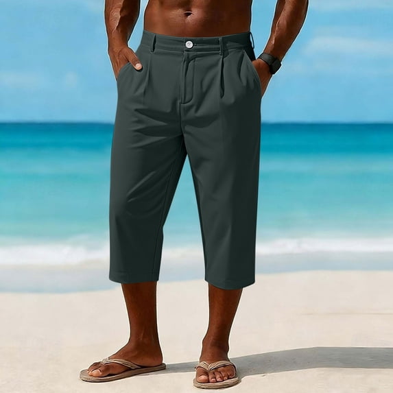 Horkkom Mens Dress Shorts Button Zipper Solid Color Work Shorts Summer Casual Vacation Beach Shorts with Pockets, S-3XL