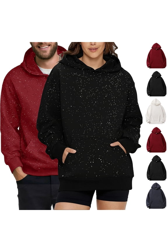 Mens Hoodies Pullover Sparkly Tops Sequin Long Sleeve Pullover Sweatshirt with Pocket Hood XXL