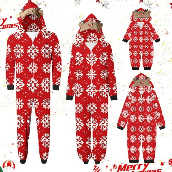 Horkkom Mens Onesie Pajamas Holiday Party Christmas Pjs with Hood Zipper Snowflakes Print Christmas Onesie Pajamas M