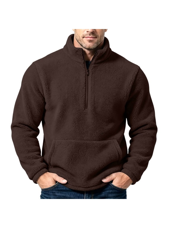 Mens Quarter Zip Pullover Solid Color Mock Neck Fleece Sweatshirt Comfort Winter Sweatshirts with Pockets L