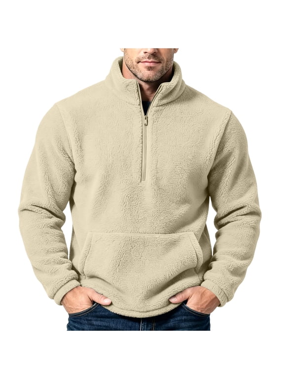 Mens Quarter Zip Pullover Solid Color Mock Neck Fleece Sweatshirt Comfort Winter Sweatshirts with Pockets XXL