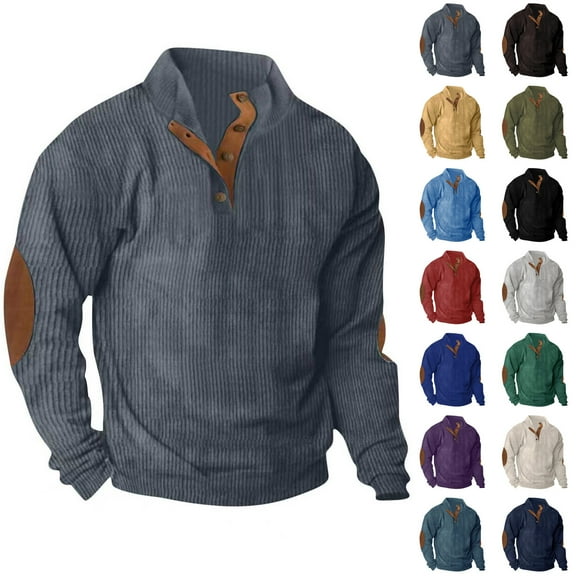 Horkkom Mens Sweatshirt Button Corduroy Collared Sweatshirts Casual Soft Pullover Sweatshirts XL