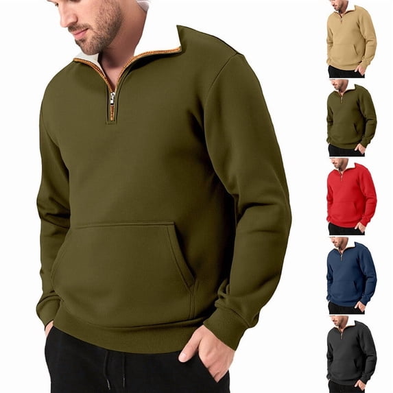 Horkkom Mens Sweatshirt Fleece Soft Quarter Zip Pullover Casual Solid Color Sweatshirts with Pockets XL