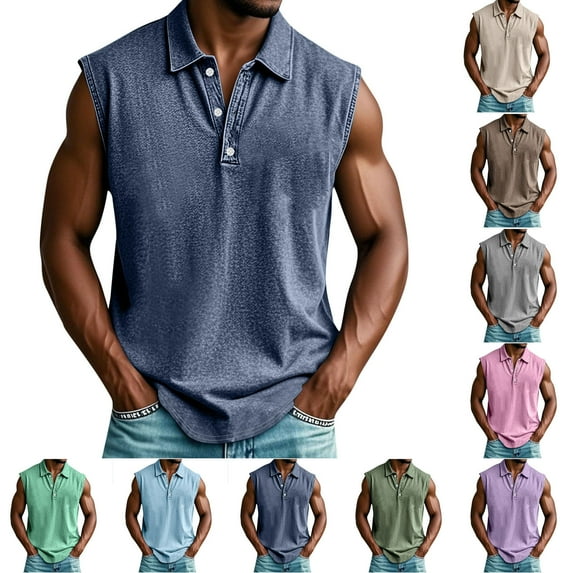 Horkkom Mens Tank Tops Summer V Neck Sleeveless Shirts Casual Vacation Beach Button Down Shirts, Gifts for Men 3XL