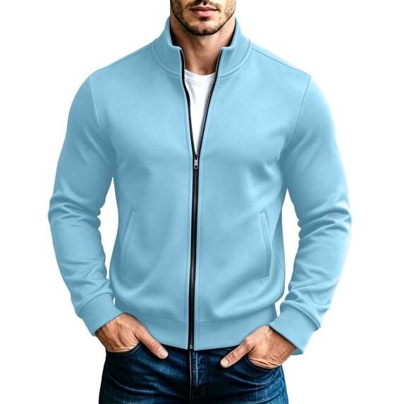 Horkkom Mens Zip Up Sweatshirt Solid Color Mock Neck Jackets Comfort Casual Trendy Sweatshirts with Pockets XXL