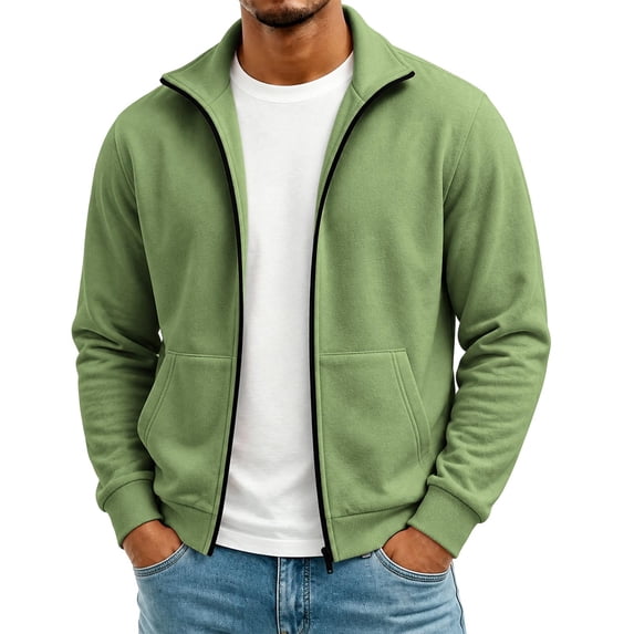 Horkkom Mens Zip Up Sweatshirt Solid Color Mock Neck Loose Sweatshirt Fashion Casual Fall Jackets with Pockets L