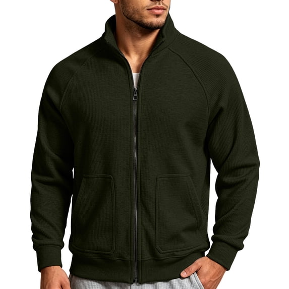 Horkkom Mens Zip Up Sweatshirt Solid Color Mock Neck Loose Sweatshirt Fashion Casual Fall Jackets with Pockets XL