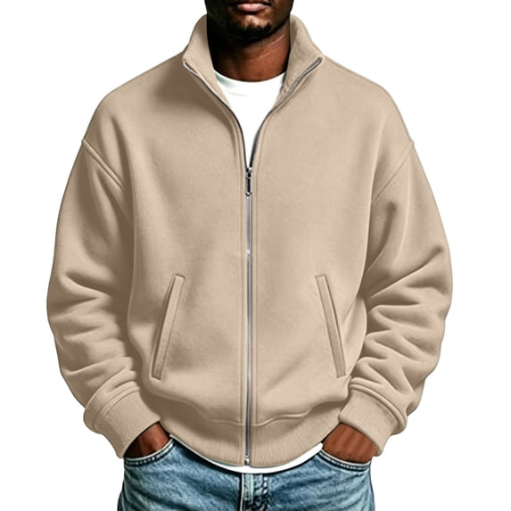 Horkkom Mens Zip Up Sweatshirt Solid Color Mock Neck Loose Sweatshirt Fashion Casual Fall Jackets with Pockets XL