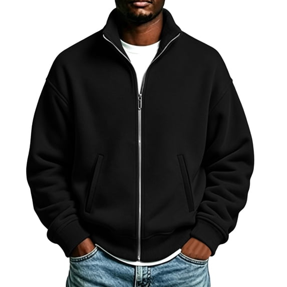 Horkkom Mens Zip Up Sweatshirt Solid Color Mock Neck Loose Sweatshirt Fashion Casual Fall Jackets with Pockets XXL