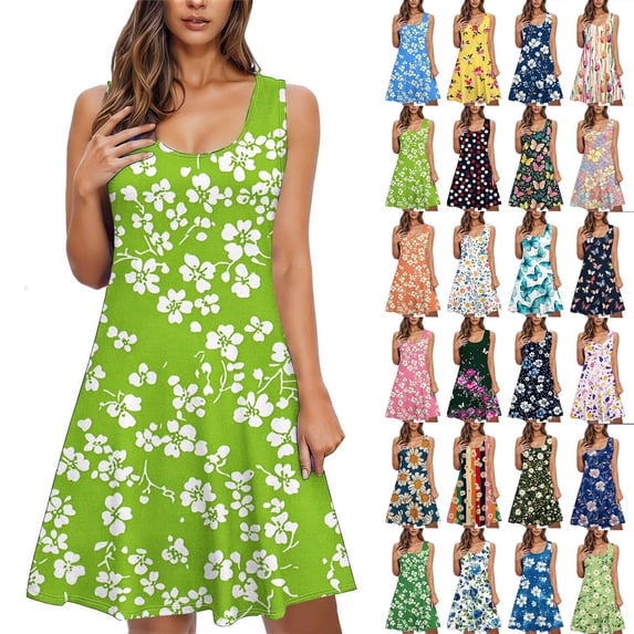 Horkkom Mini Dresses for Women Summer Trendy Sleeveless Floral Dress Casual Beach Vacation Sundresses XXL