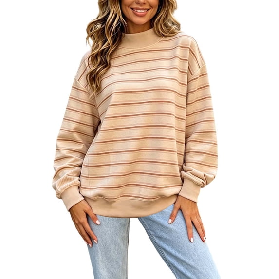 Horkkom Mock Neck Sweatshirt Loose Striped Print Pullover Sweatshirt for Women Soft Trendy Sweatshirt XXL