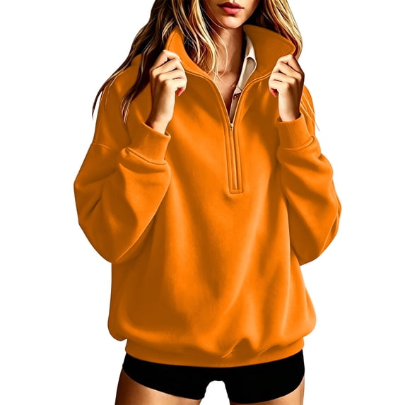 Horkkom Mock Neck Sweatshirt Oversized Solid Color Fall Sweatshirt Loose Casual Quarter Zip Pullover Tops S