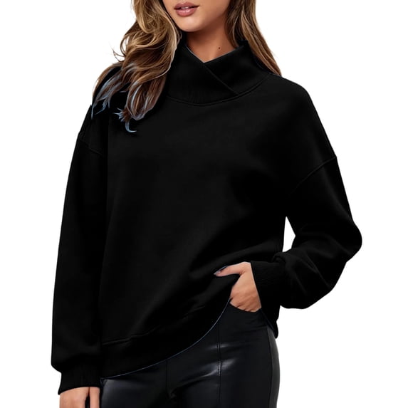 Horkkom Mock Neck Sweatshirt Solid Color Casual Long Sleeve Tops Oversized Pullover Fall Sweatshirt XXL