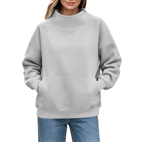 Horkkom Mock Neck Sweatshirt Trendy Casual Long Sleeve Tops Solid Color Fall Winter Sweatshirts with Pockets S