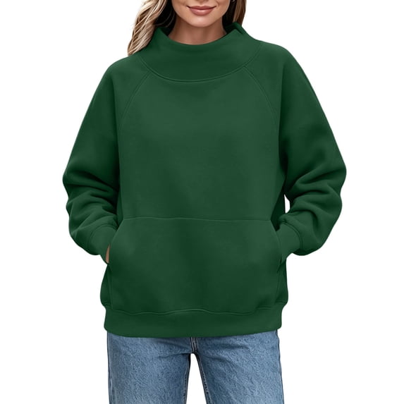 Horkkom Mock Neck Sweatshirt Trendy Casual Long Sleeve Tops Solid Color Fall Winter Sweatshirts with Pockets S
