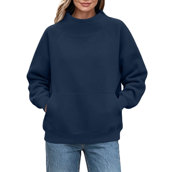 Horkkom Mock Neck Sweatshirt Trendy Casual Long Sleeve Tops Solid Color Fall Winter Sweatshirts with Pockets XXL