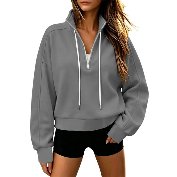 Horkkom Mock Neck Sweatshirt for Women Casual Trendy Drawstring Tops Quarter Zip Pullover Fall Sweatshirts L