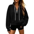 thumbnail image 1 of Horkkom Mock Neck Sweatshirt for Women Casual Trendy Drawstring Tops Quarter Zip Pullover Fall Sweatshirts L, 1 of 8