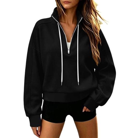 Horkkom Mock Neck Sweatshirt for Women Casual Trendy Drawstring Tops Quarter Zip Pullover Fall Sweatshirts L