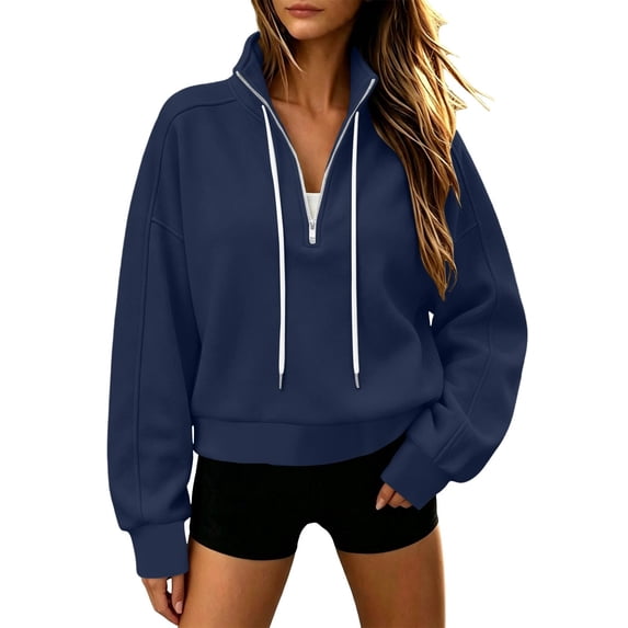 Horkkom Mock Neck Sweatshirt for Women Casual Trendy Drawstring Tops Quarter Zip Pullover Fall Sweatshirts S