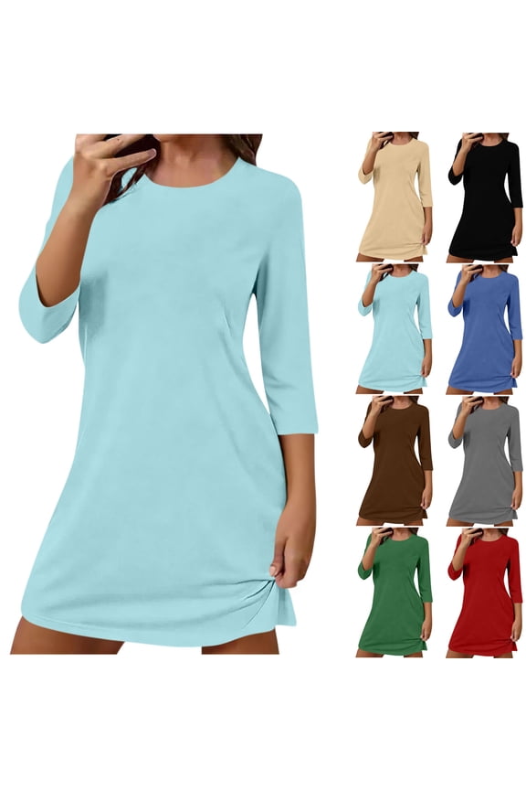 Nightgowns for Women Solid Color Crewneck Mini Night Dress Soft Comfy Sleep Shirts S