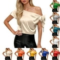 thumbnail image 1 of Horkkom Off The Shoulder Tops for Women Short Sleeve Silk Blouse Summer Cusual Solid Color Satin Tops XXL, 1 of 7