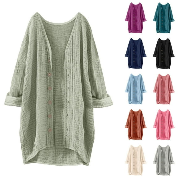 Horkkom Open Front Cardigan for Women Long Sleeve Button Down Shirts Causal Oversized Lightweight Cardigans L, Gifts for Women