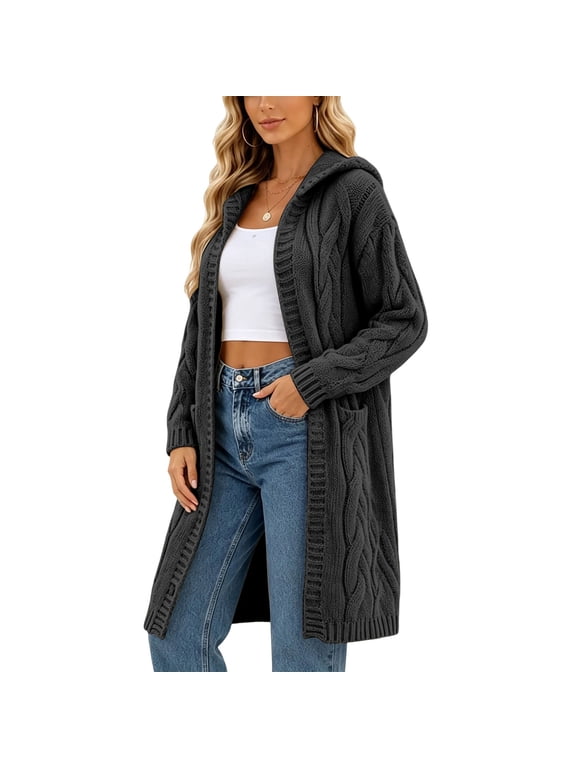 Open Front Cardigan for Women Plus Size Hood Long Cardigan Warm Trendy Casual Knit Cardigan Sweaters with Pockets XXXXL