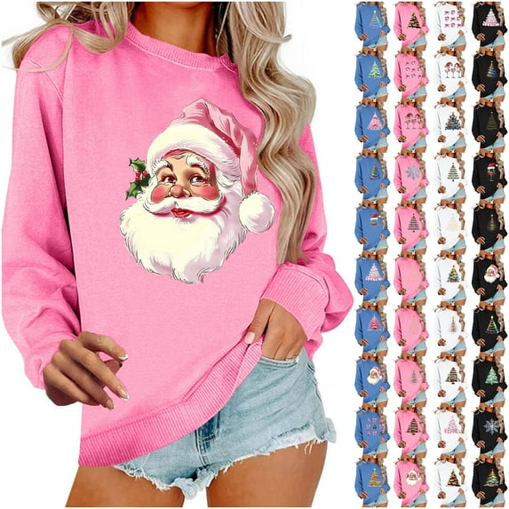 Horkkom Oversized Sweatshirt for Women Funny Christmas Tree Print Crewneck Sweatshirts Holiday Party Christmas Sweater XXL