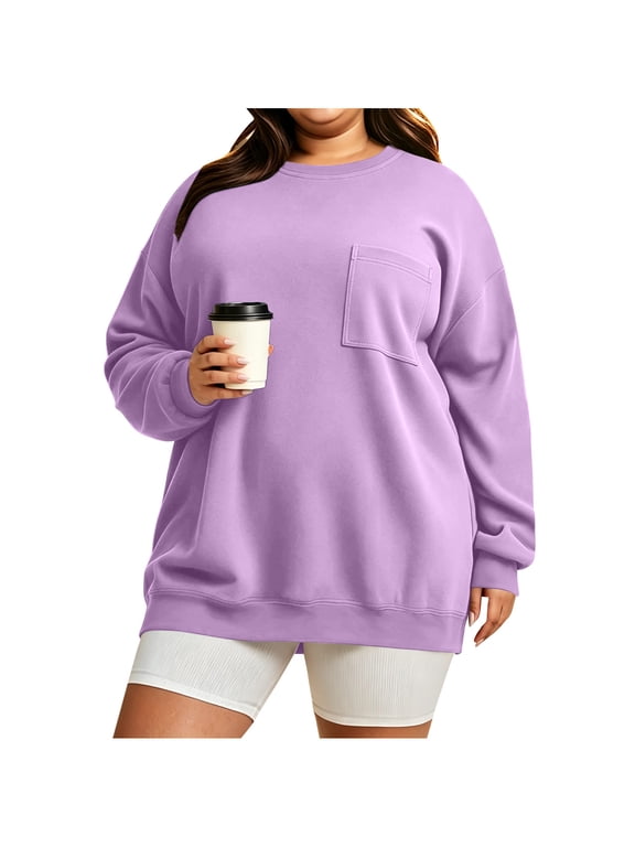 Oversized Sweatshirt for Women Plus Size Pullover Crewneck Long Sleeve Shirts Daily Casual Tops with Pockets XXL