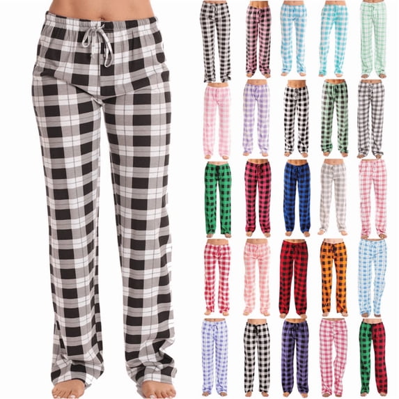 Horkkom Pajama Pants Women Women Plaid Print Elastic Waist Drawstring Lounge Pants Casual Loose Pajama Pants XXXL, Gifts for Women