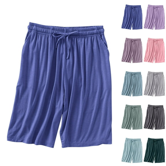 Horkkom Pajama Shorts Women Elastic Waist Drawstring Sleep Shorts Casual Solid Color Comfy Shorts with Pockets, Gifts for Women M