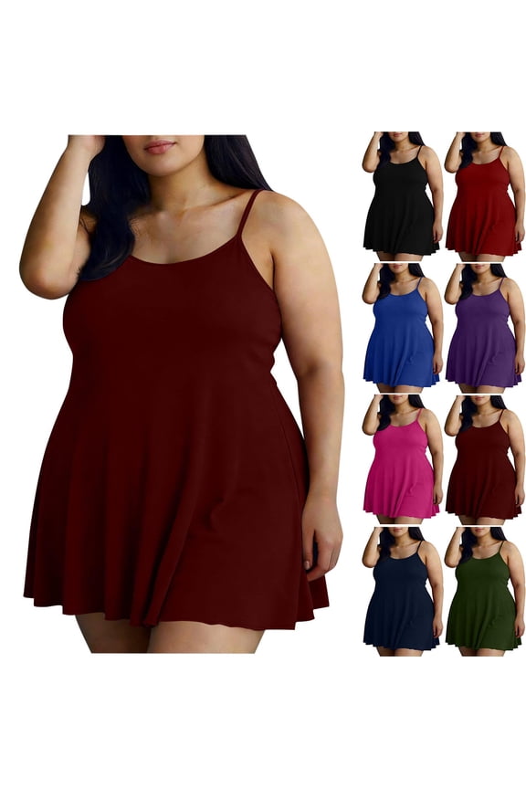 Plus Size Dresses for Women Summer Vacation Beach Sundresses Casual Spaghetti Strap Mini Dresses L