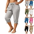 thumbnail image 1 of Horkkom Plus Size Pants for Women Elastic Waist Drawstring Pants Casual Loose Capri Pants with Pockets XXL, 1 of 8