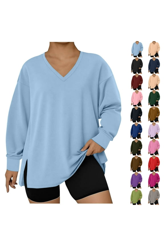 Plus Size Sweatshirts for Women V Neck Pullover Oversized Sweatshirt Fall Casual Tops L, Gifts for Women