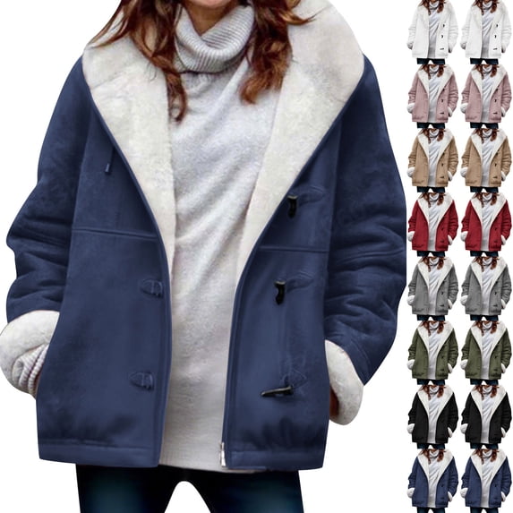 Horkkom Plus Size Winter Coats for Women Button Fleece Jacket Warm Soft Hoodies with Pockets XXL