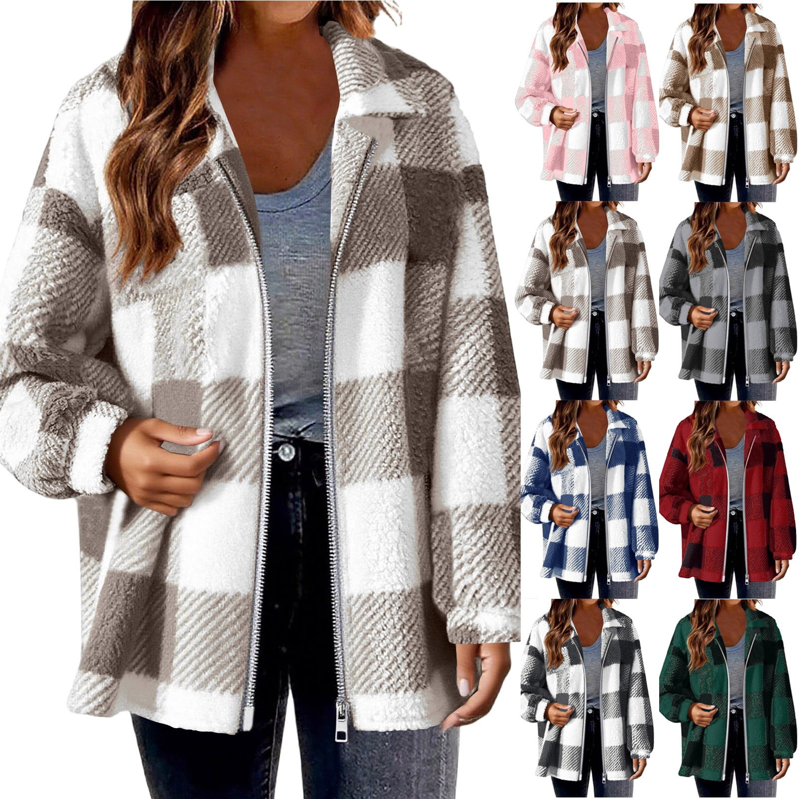 Horkkom Plus Size Winter Coats for Women Shacket Fleece Fuzzy Zip Up ...