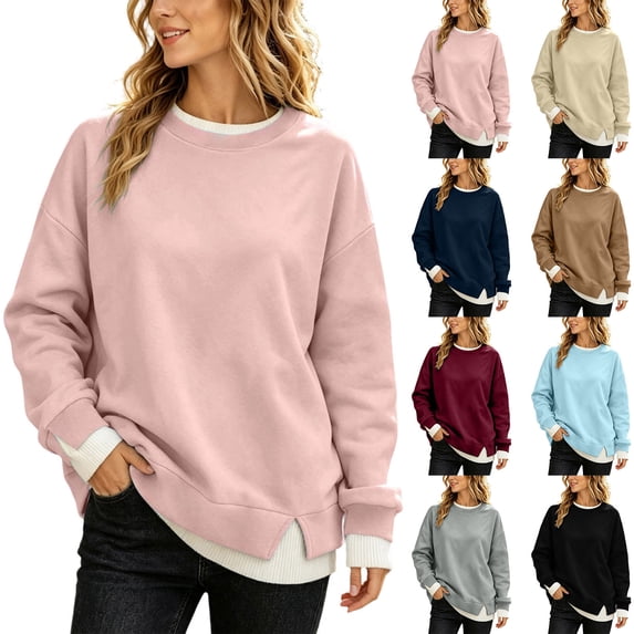 Horkkom Pullover Sweatshirts for Women Long Sleeve Crewneck Sweatshirts Casual Thin Fall Outfits L