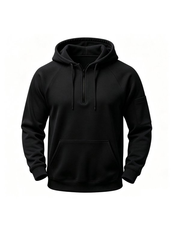 Quarter Zip Men Solid Color Pullover Fall Winter Hoodies Casual Daily Sweatshirts with Pockets XXL