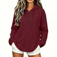 thumbnail image 1 of Horkkom Quarter Zip Pullover Women Casual Fall Winter Sweatshirts Loose Drawstring Hoodie with Pockets XL, 1 of 8
