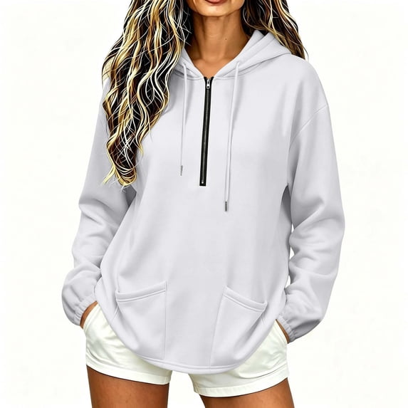 Horkkom Quarter Zip Pullover Women Casual Fall Winter Sweatshirts Loose Drawstring Hoodie with Pockets XXL