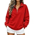 thumbnail image 1 of Horkkom Quarter Zip Pullover Women Casual Loose Soft Tops Oversized Fall Winter Sweatshirt L, Gifts for Women, 1 of 6