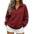 thumbnail image 1 of Horkkom Quarter Zip Pullover Women Casual Loose Soft Tops Oversized Fall Winter Sweatshirt XXL, 1 of 6