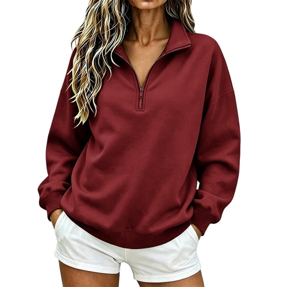 Horkkom Quarter Zip Pullover Women Casual Loose Soft Tops Oversized Fall Winter Sweatshirt XXL