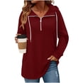 thumbnail image 1 of Horkkom Quarter Zip Pullover Women Casual Tunic Drawstring Tops Fashion Solid Color Comfort Hoodie with Pockets L, 1 of 7
