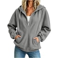 thumbnail image 1 of Horkkom Quarter Zip Pullover Women Pocket Drawstring Hoodies Causal Loose Corduroy Sweatshirts Winter Clothes M, 1 of 5
