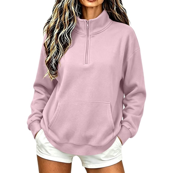 Horkkom Quarter Zip Pullover Women Solid Color Casual Mock Neck Sweatshirt Comfort Fall Sweatshirt with Pockets XL